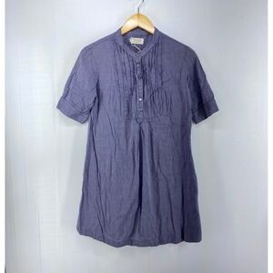 Toast Blue Chambray Shorot Sleeve Pintuck Mini Shirt Dress Womens 10
